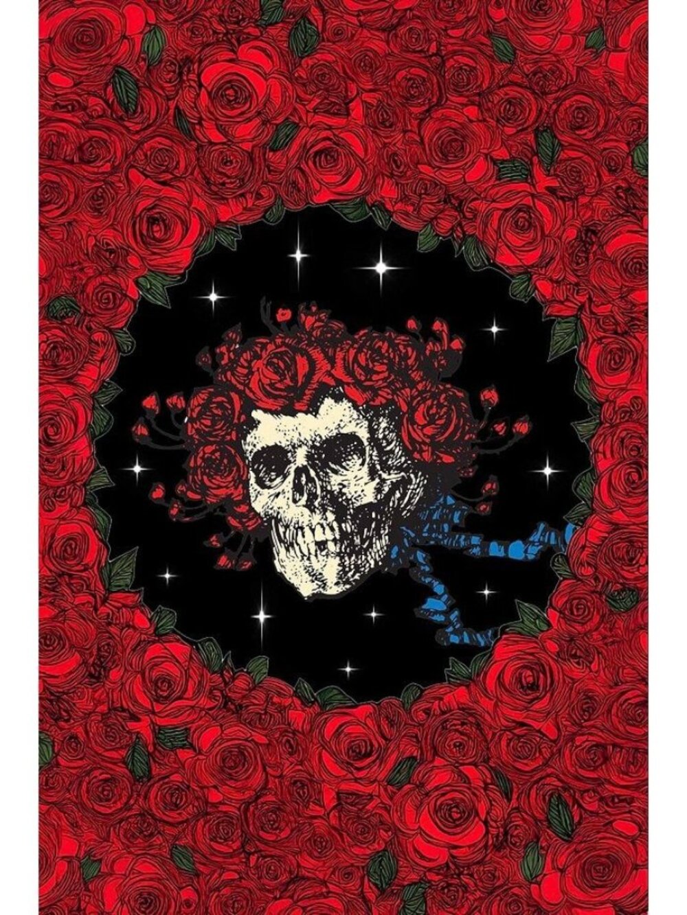 Bertha Red Roses Grateful Dead Skeleton Skull Wall Hanging Gift Tapestry 60x90